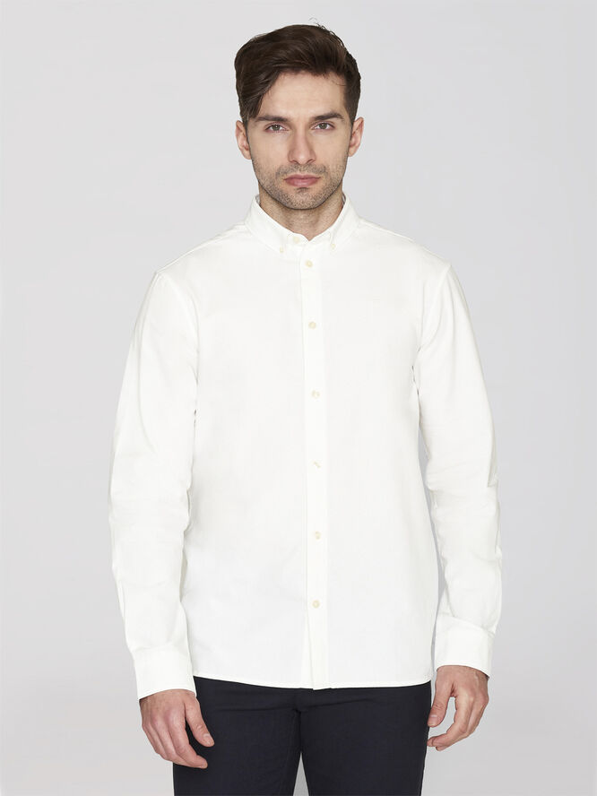Knowledge Cotton Apparel Harald Small owl oxford regular fit shirt - GOTS/Vegan Hvid