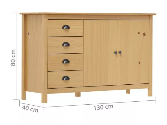 Buffet Hill Marron miel 130x40x80 cm Bois de pin solide