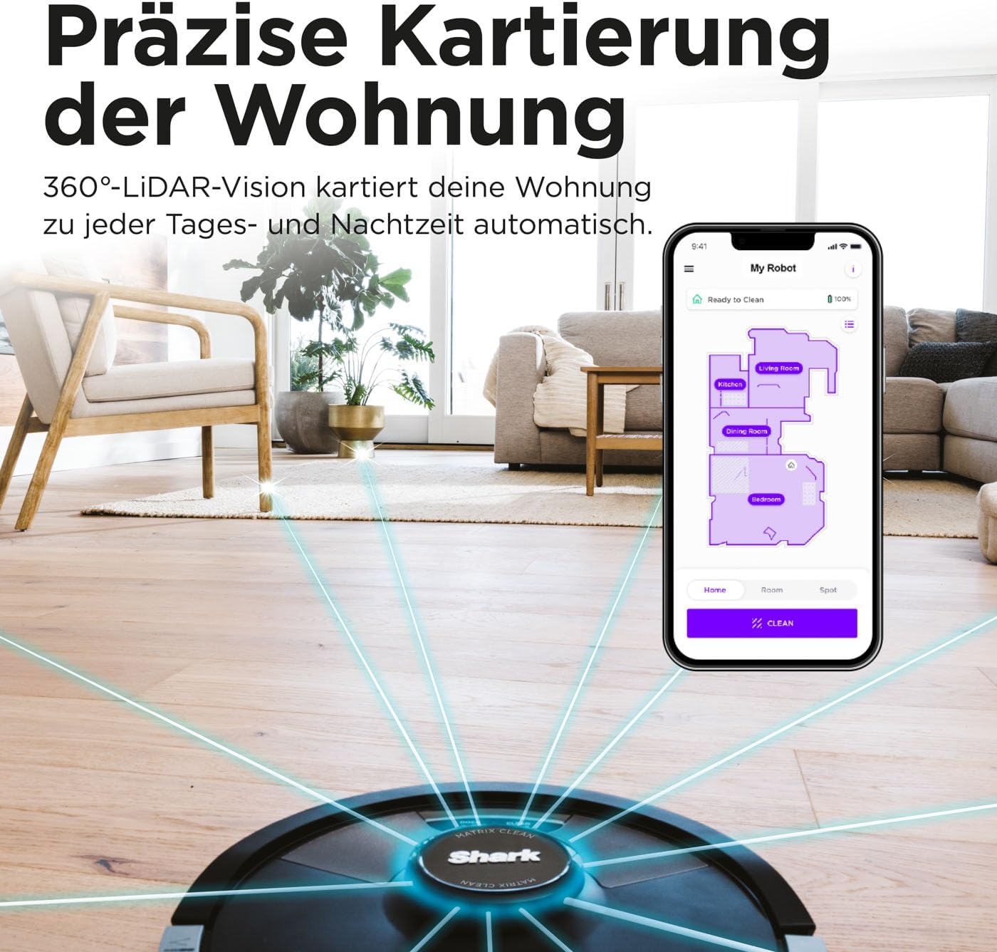 Shark Matrix Plus 2-in-1 Wisch- & Saugroboter mit LiDAR-Home Mapping, Matrix- & Kantenreinigung, für Teppich, Hartböden & Tierhaare, Selbstaufladend, Anti-Allergen, WiFi/App, Schwarz