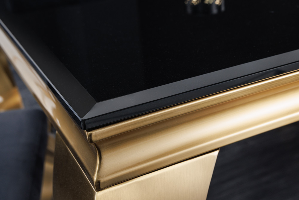 Eleganter Design Esstisch MODERN BAROCK 180cm schwarz gold Edelstahl Opalglas Tischplatte