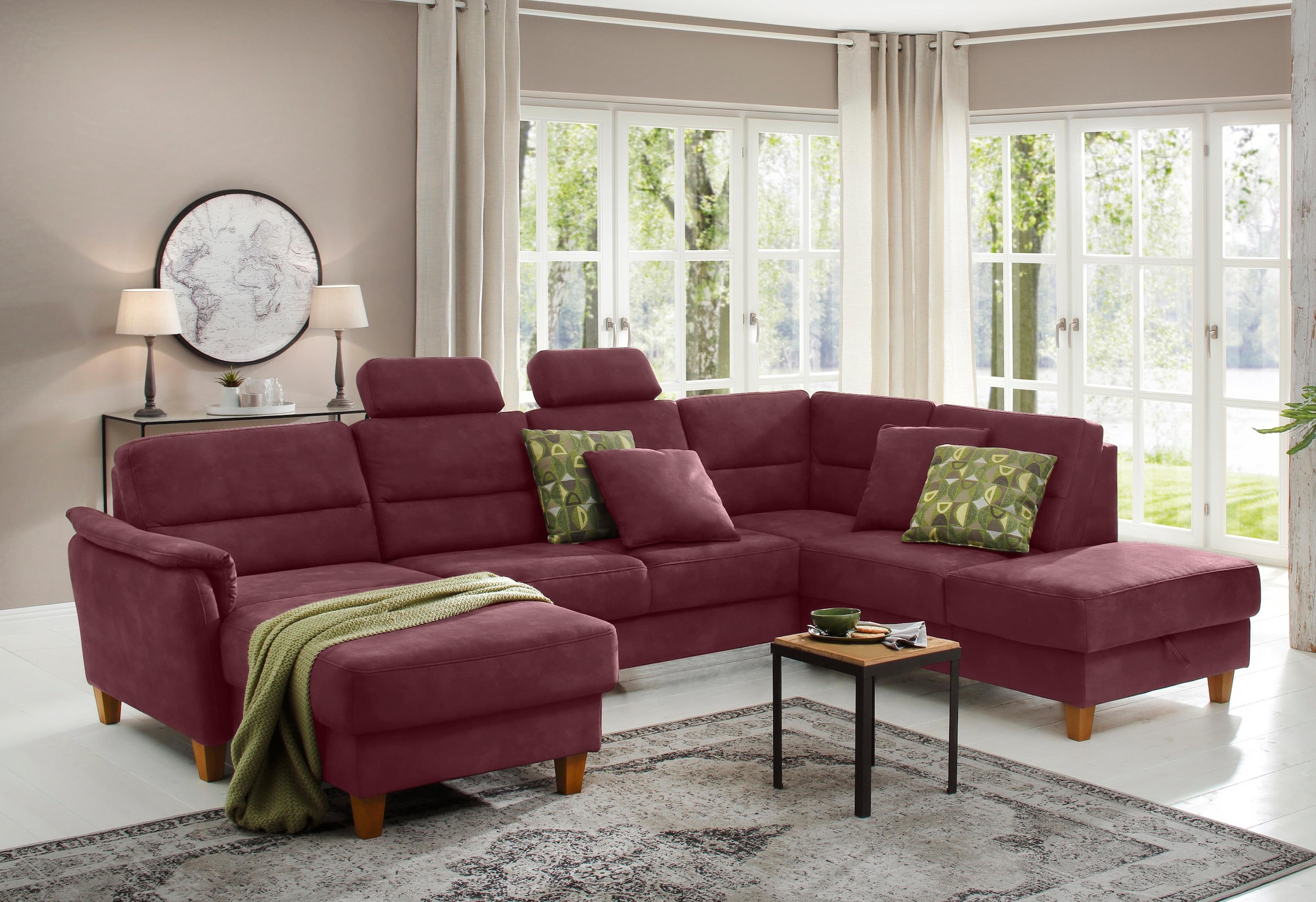 Home affaire Wohnlandschaft »Palmera U-Form, B: 308 cm« optional Bettfunktion & Bettkasten, Federkern