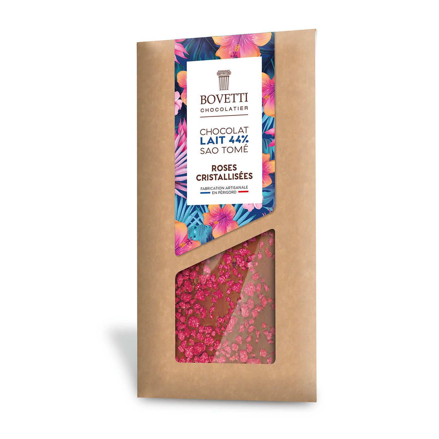 Tablette chocolat au lait 44 % Rose cristallisées