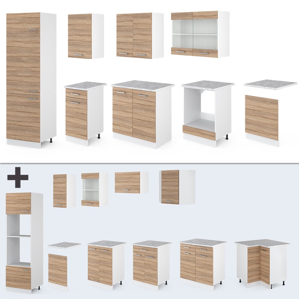 VICCO KÜCHE R-LINE 300 CM KÜCHENZEILE KÜCHENBLOCK EINBAUKÜCHE – SONOMA EICHE