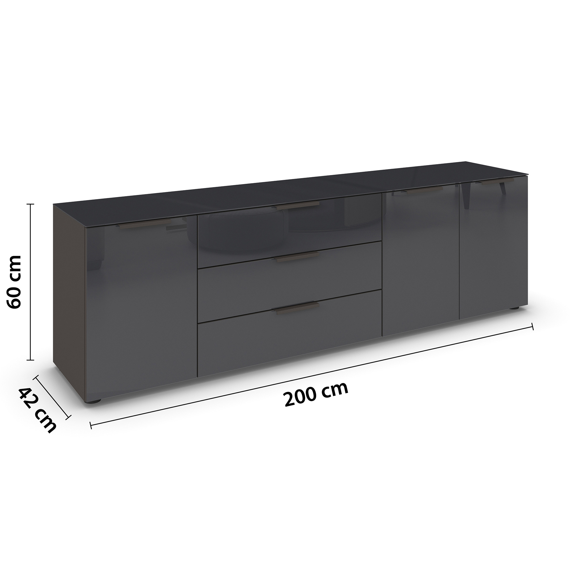 Lowboard - graphit - Glas basalt - 199 cm