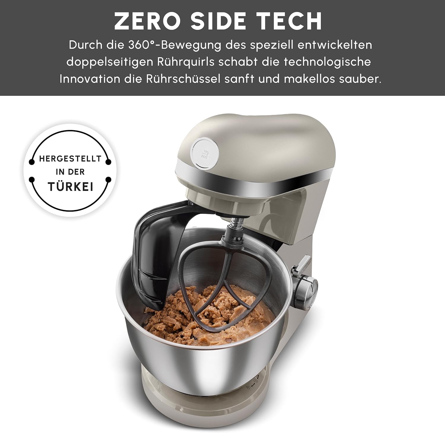 Karaca Mastermaid Chef Pro Double Armed Küche Koch 1500W Soft Cream, Glänzend Cream, 1500W, 5 L Mixer, Food Processor, Geschwindigkeitseinstellung, Knethaken, Verquirlen, Kneten und Mischen
