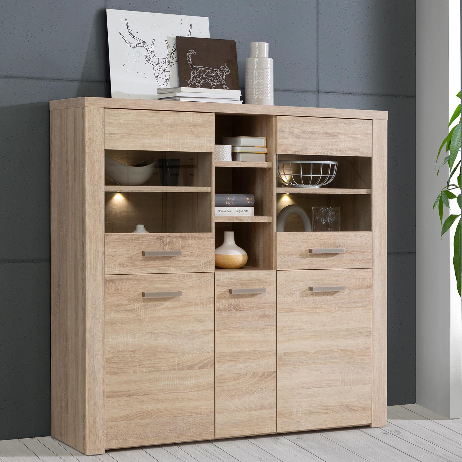 Highboardvitrine - Sonoma Eiche - 146 cm