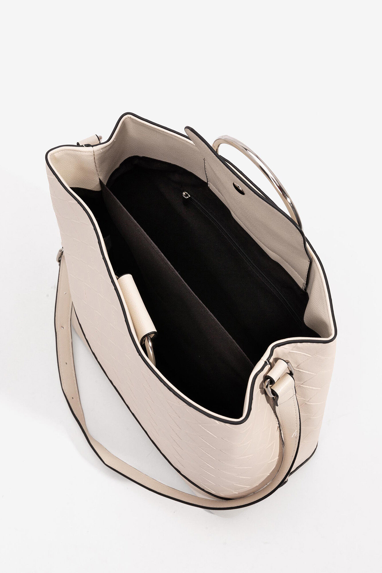 Bolsa texturizada com alças de metal - Branca