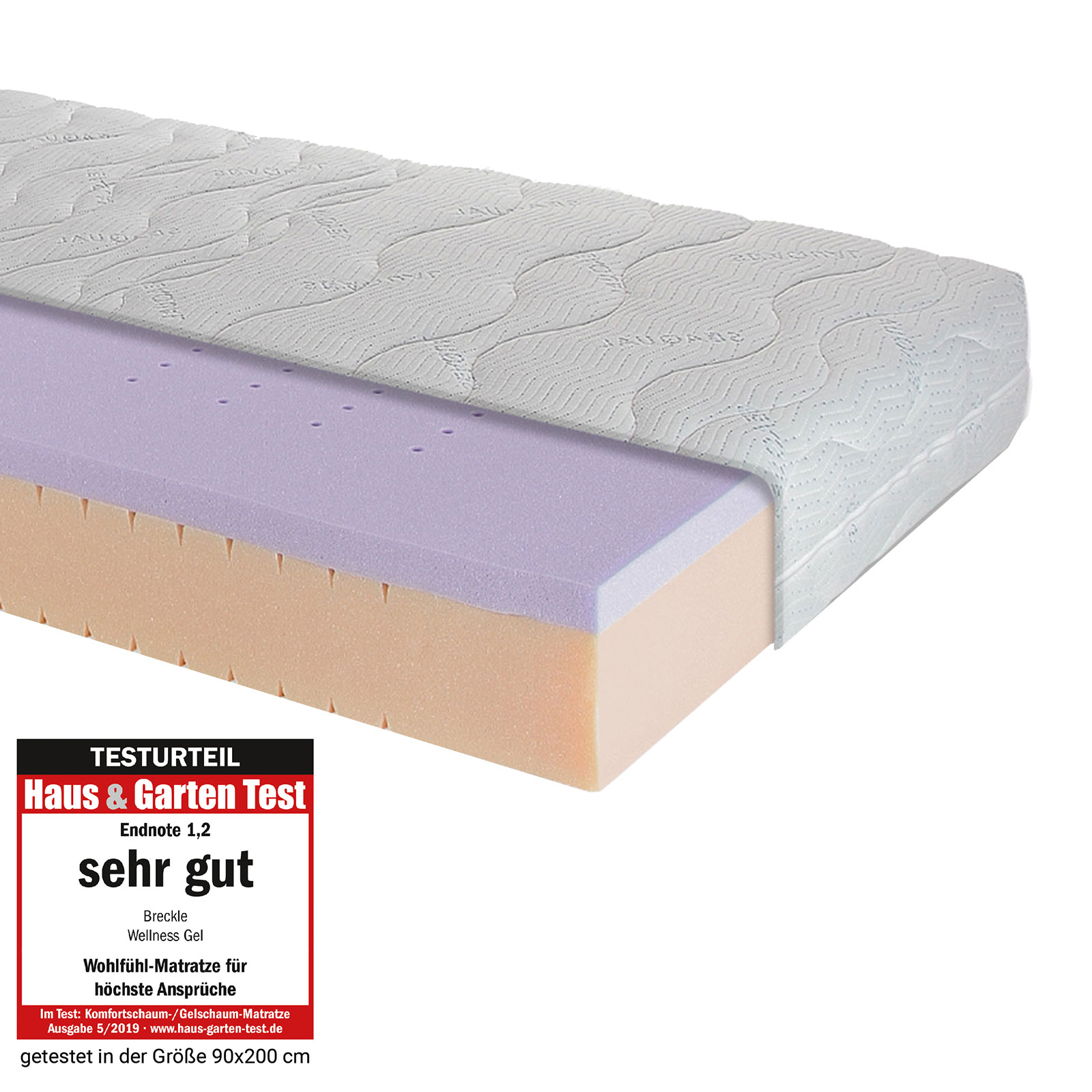 7-Zonen-Gel-Kaltschaummatratze WELLNESS GEL - H2 - 90x200 cm