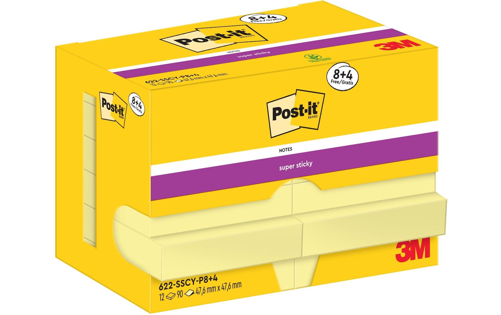 Notizzettel Super Sticky 47 x 47 mm, Gelb, 12 BlöckeStarke Haftnotizen