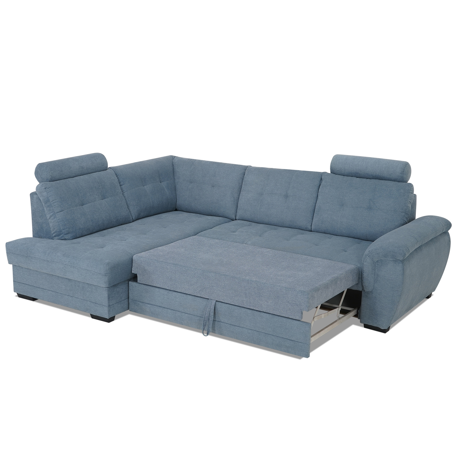 Ecksofa - blue - Velours - Liegefunktion - Staukasten links