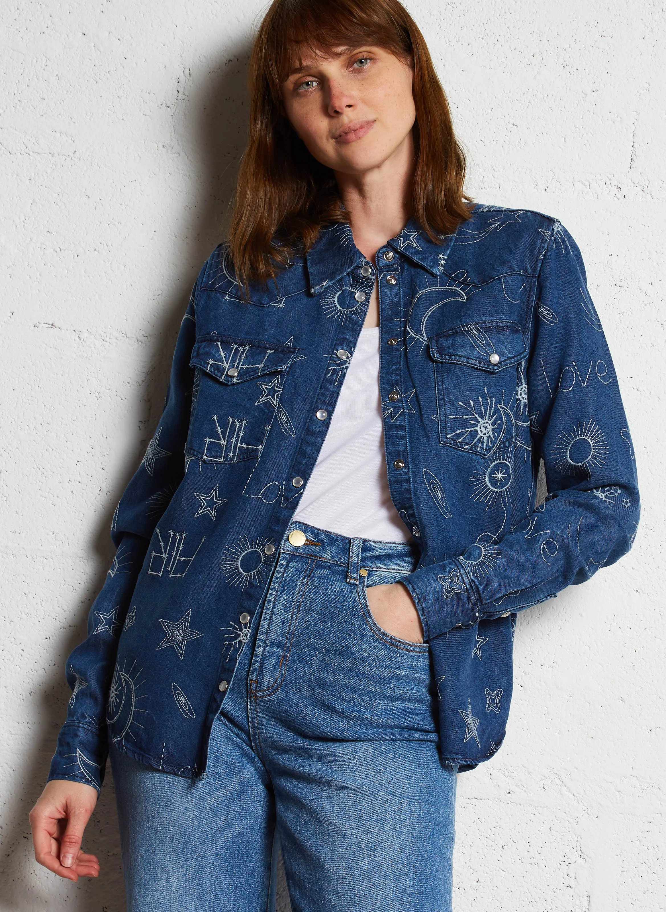 CABANA - Chemise col classique droite en denim | Bleu