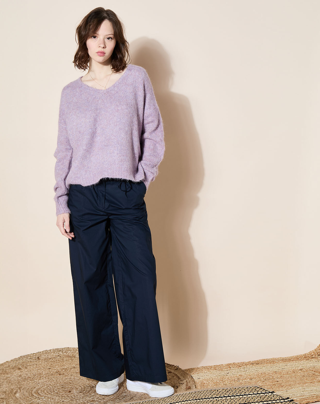 Galeries Lafayette Pantalon paperbag en Coton Gregoria bleu marine