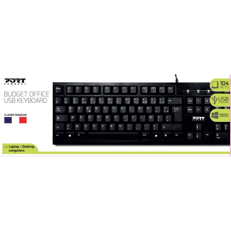 Port Designs 900753 clavier Bureau USB AZERTY Français Noir