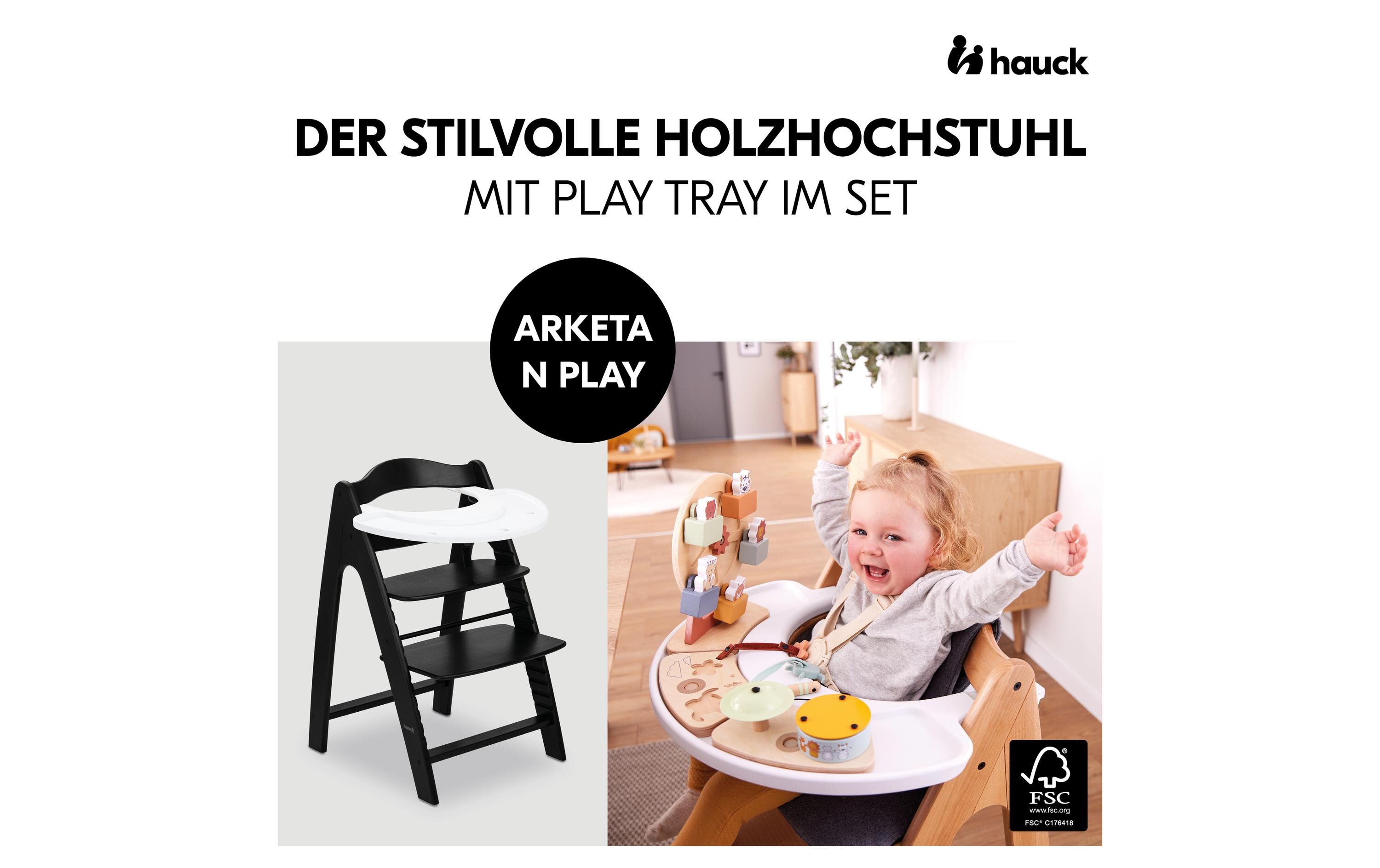 Hochstuhl Arketa N Play Blackwashed<br>Stilvoller Holzhochstuhl mit Play Tray im Set
