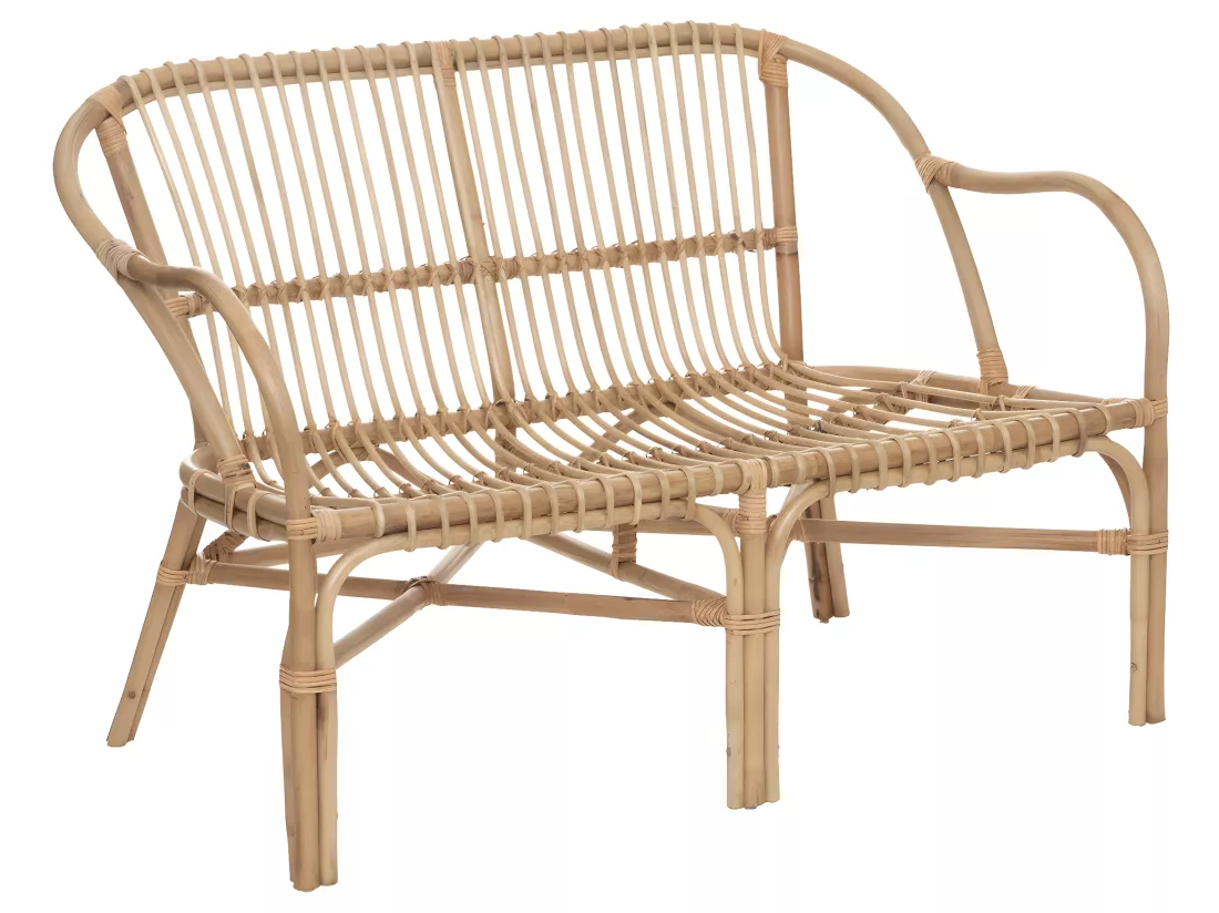 Banquette 2 places en Rotin et Coton Blanc L 110 x H 77 cm