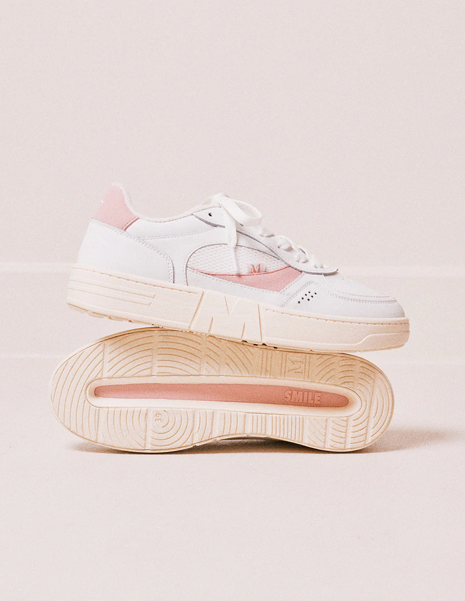 Baskets basses Aimée - Cuir recyclé et suède vegan blanc rose clair