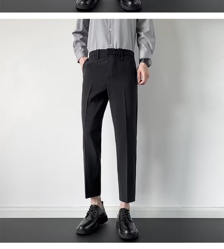 farrahces - Mid Rise Plain Cropped Tapered Dress Pants