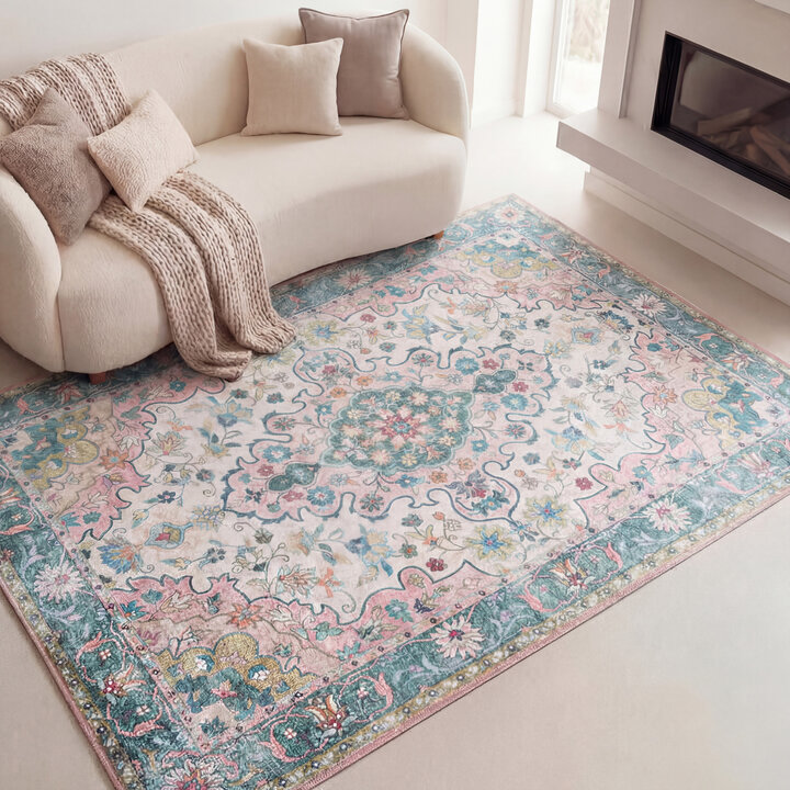 Vintage vloerkleed - Lily Oriental Blauw/Roze | Fleurig
