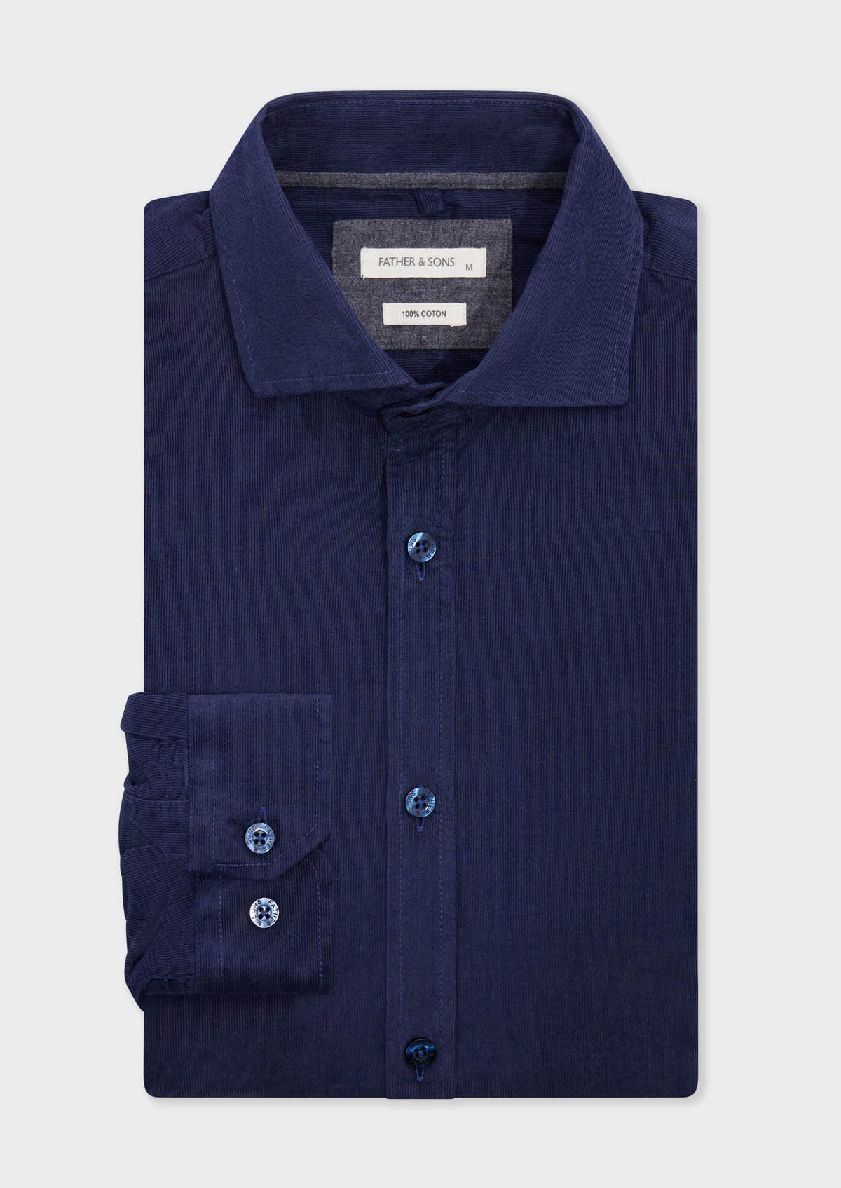 Chemise sport Slim en velours côtelé uni bleu marine