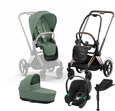Cybex e-Priam Duovogn inkl. Aton B2 & Base, Leaf Green/Rose Gold