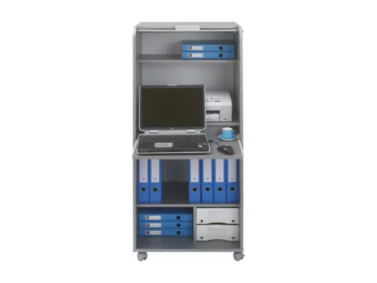 Armoire Informatique Mobile 2 Tiroirs Alu 5 Niches L 65.2 H 139.9 P 53.1 cm