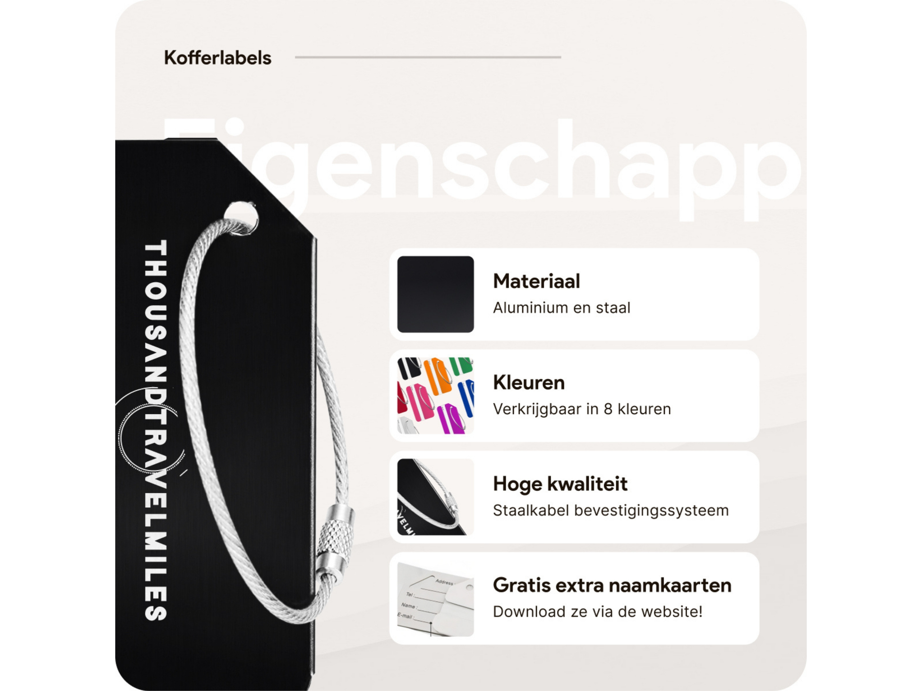 Thousandtravelmiles set van 4 Aluminium Bagagelabels - Black
