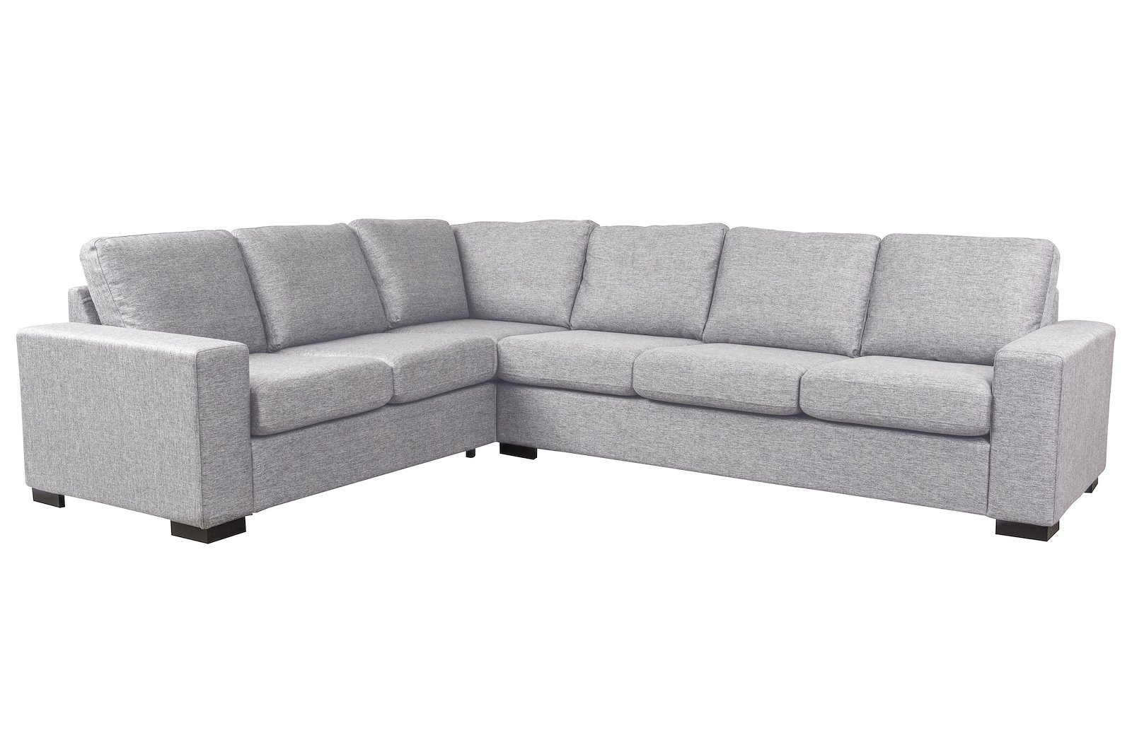 Max sofa Hjørnesofa 32/23 i tekstil Rocco 281 mørk grå og med sorte ben. Kommer montert som 32, kan vendes til 23