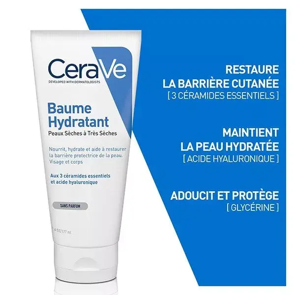 Bálsamo Hidratante CeraVe para Rosto e Corpo, Pele Seca a Muito Seca, Pacote com 3 x 50ml