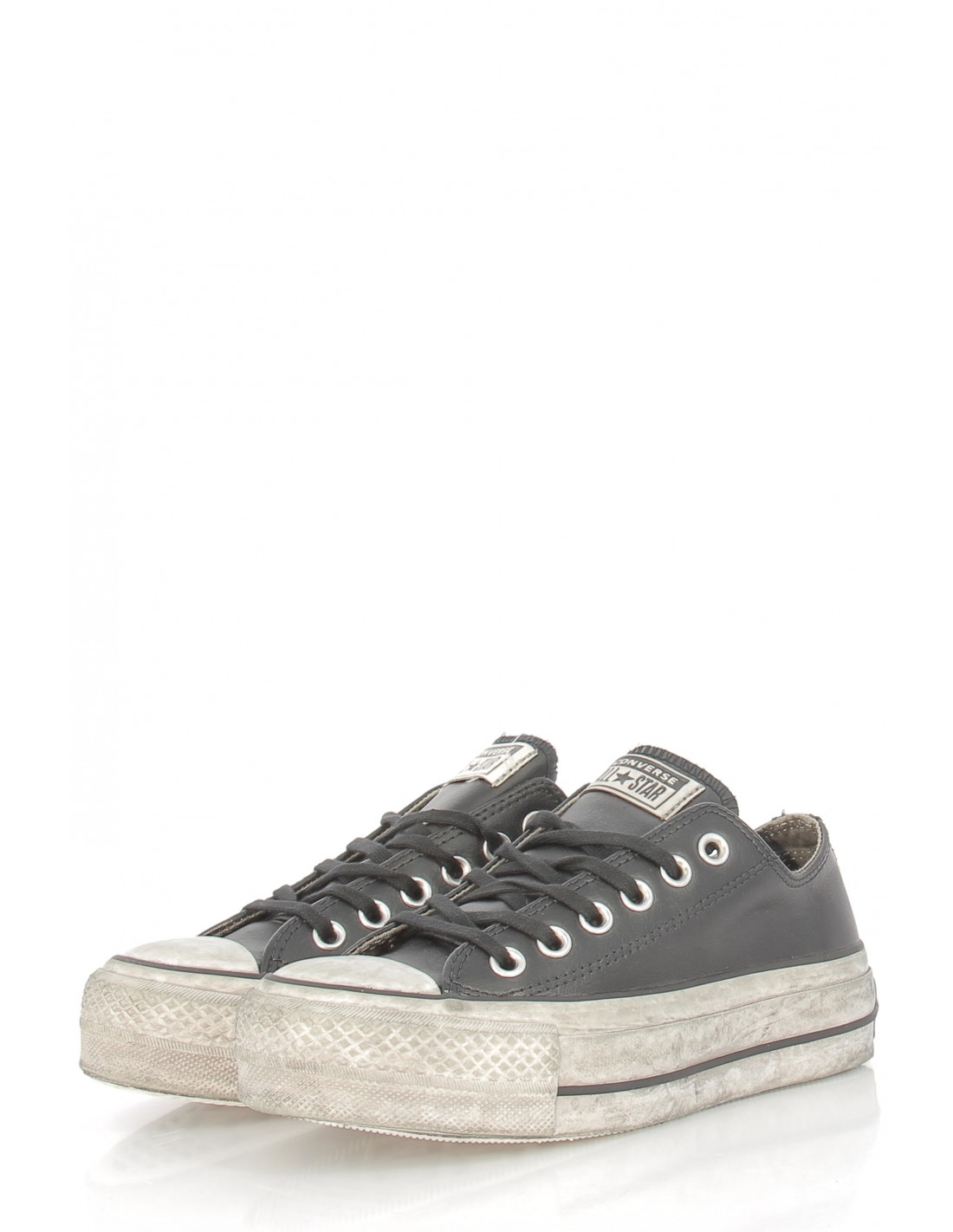converse sneakers compensées basses femme lift leather ox cuir noir effet vieilli