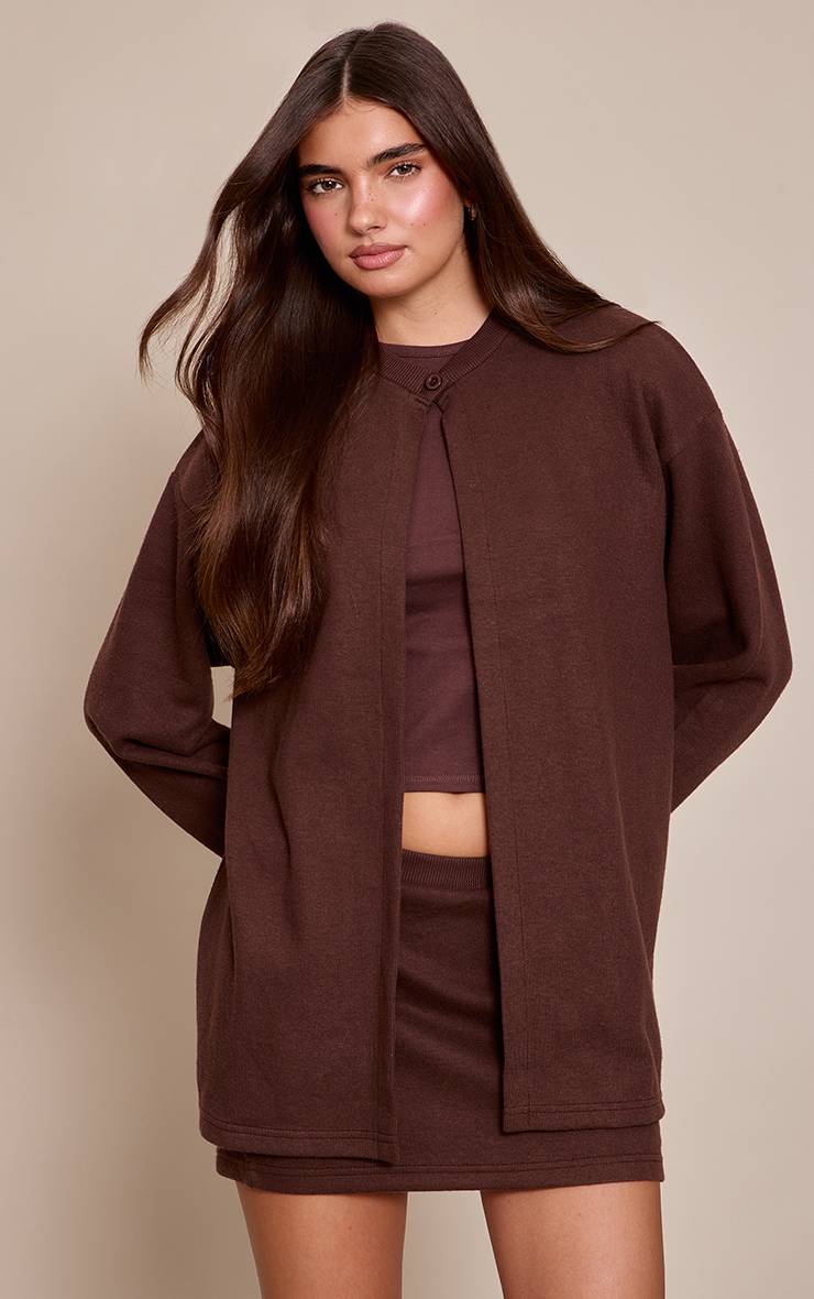 Marron Foncé Mini-jupe Taille Mi-haute Super Douce Ensemble Coordonné
