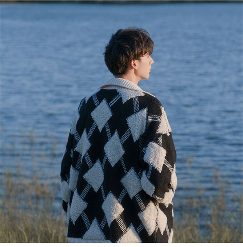 Wescosso - Argyle-vest met kraag en rits