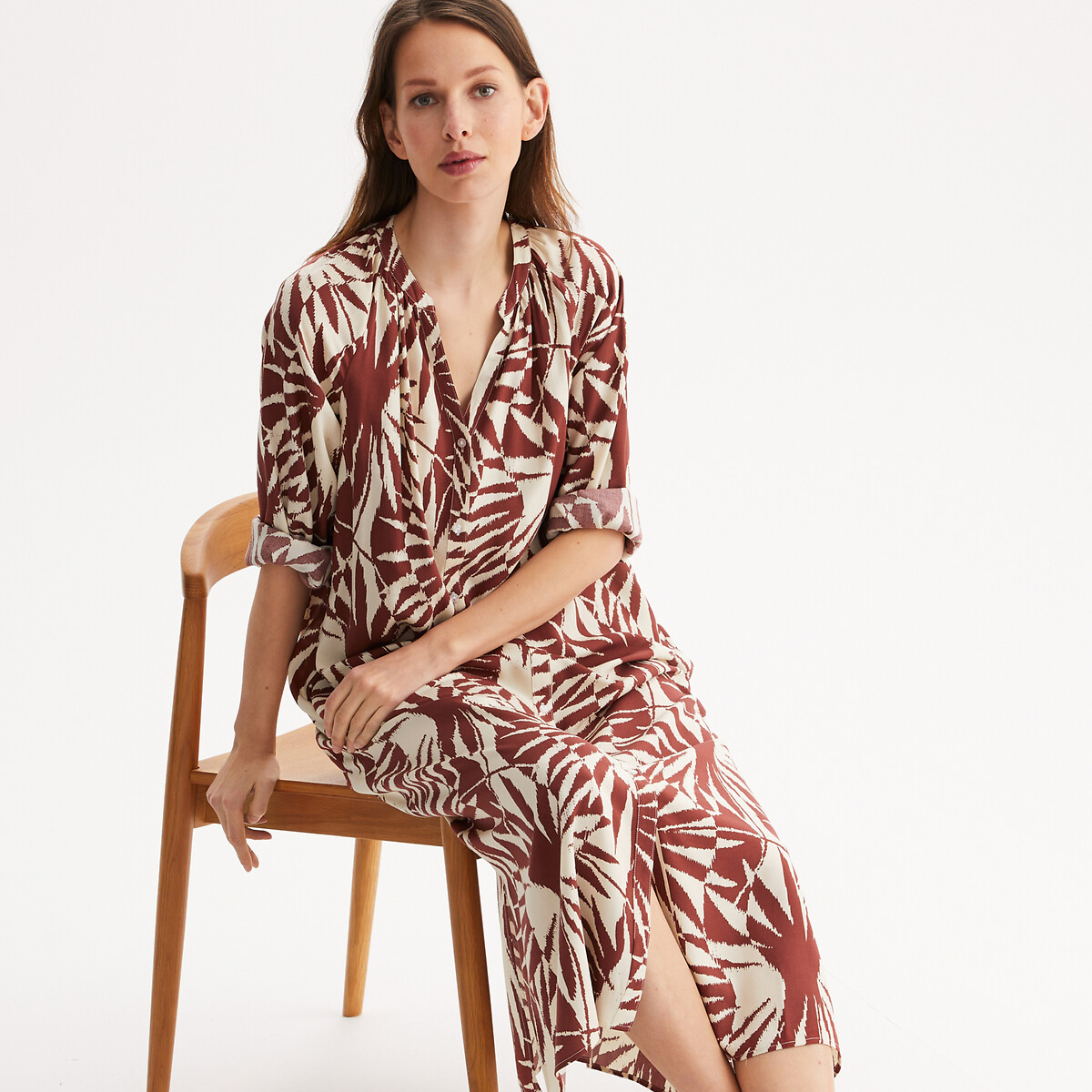 ANNE WEYBURN<br>Vestido maxi com estampa gráfica e mangas 3/4