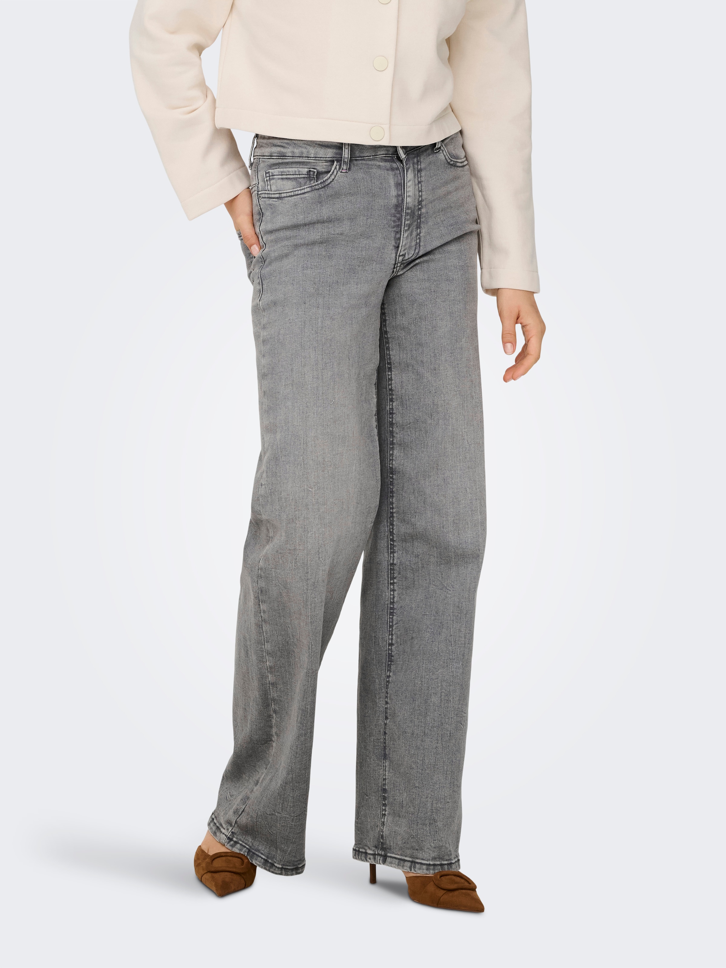 JDY High-waist-Jeans »JDYFELINA-FINA HW WIDE JNS  LT GREY DNM«
