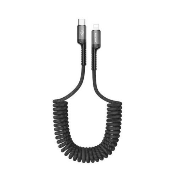 Rixus Cabo Retractable Spring Type-C para Lightning Preto