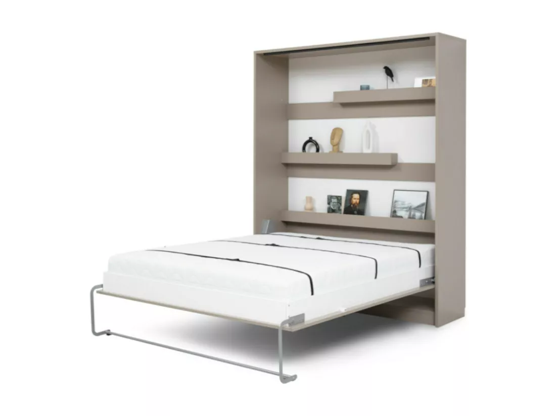 Lit escamotable avec bureau 140x200 cm panneaux de fibres taupe GOYA