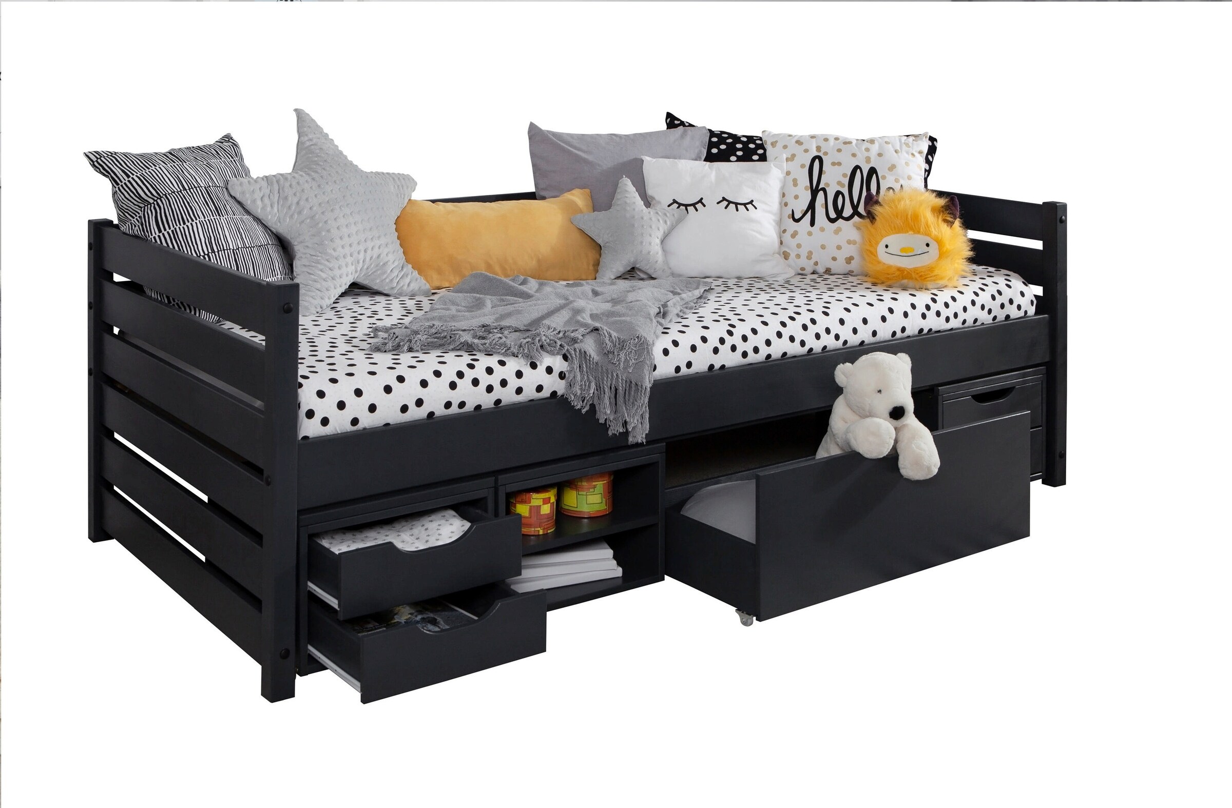Ticaa Sofabett Naomi inkl. Funktionsschubkästen, 90x200 Grau