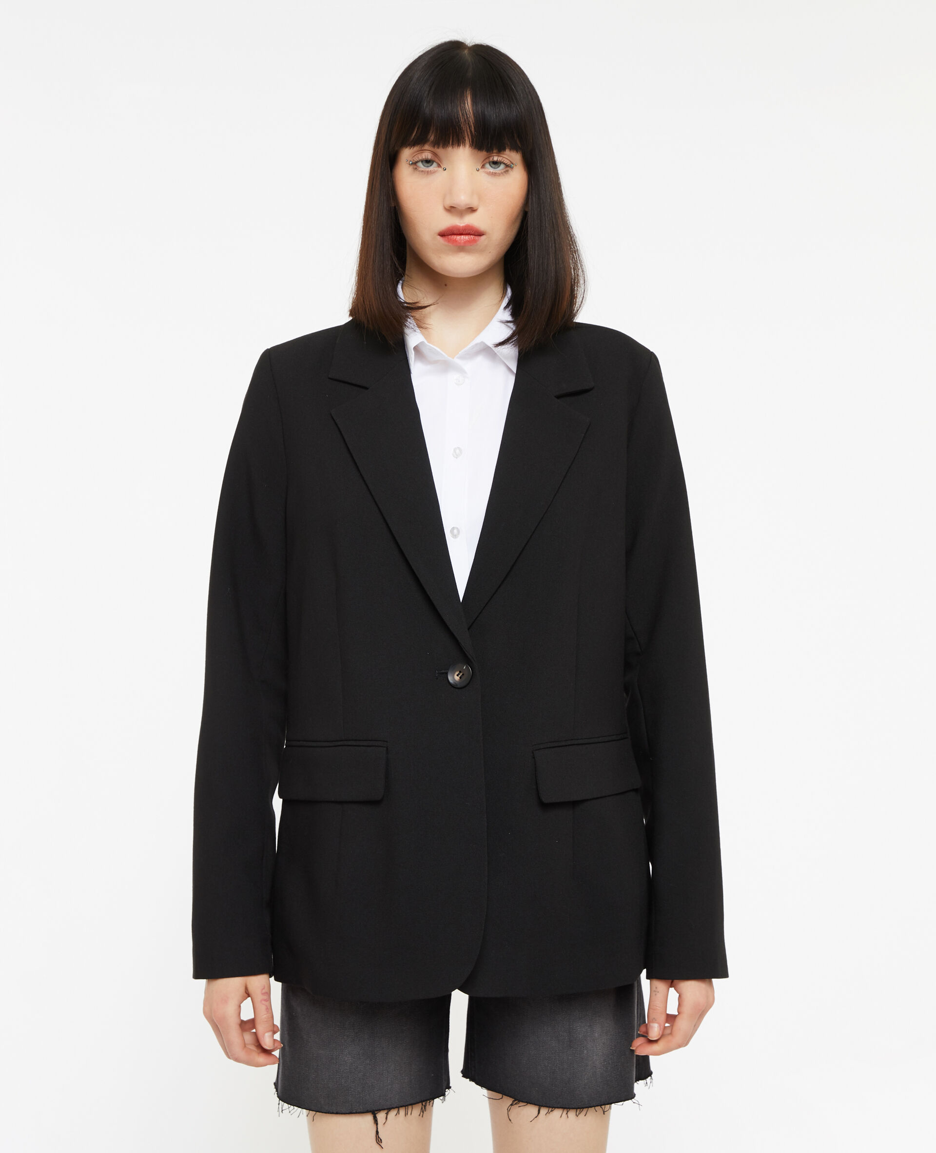 Veste blazer droite avec poches - Noir