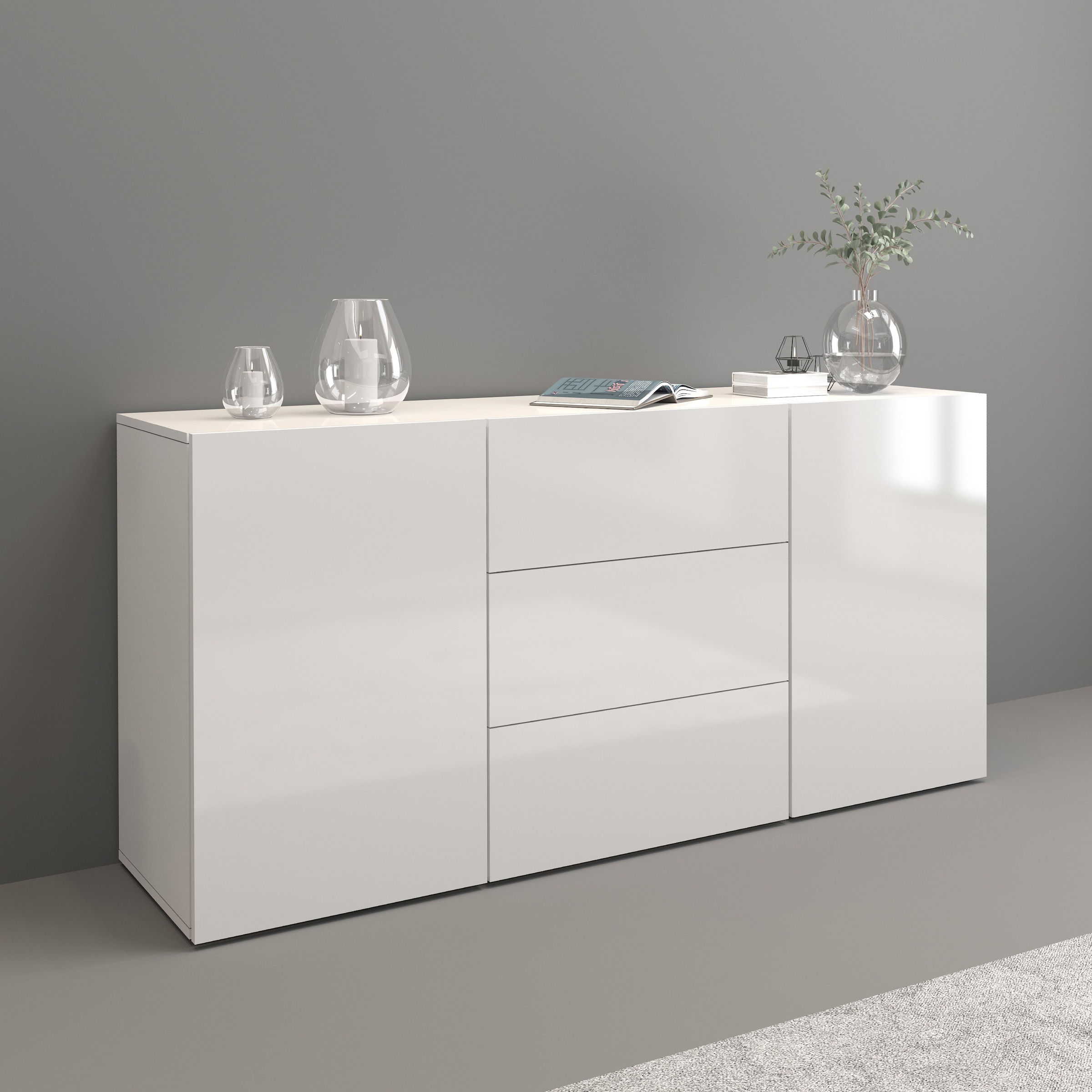 INOSIGN Sideboard »Egypt, Kommode, Schrank, Kredenz,  grifflos« 2 Türen, 3 Schubkästen, kompl. Hochglanz lackiert Breite 160