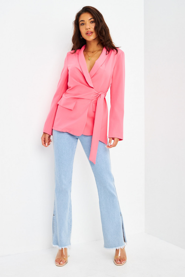 Blazer rose ceinture à nouer