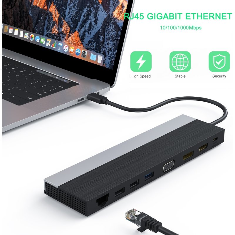 DLH Station d'accueil USB-C 4K triple affichage (DP / HDMI / VGA)