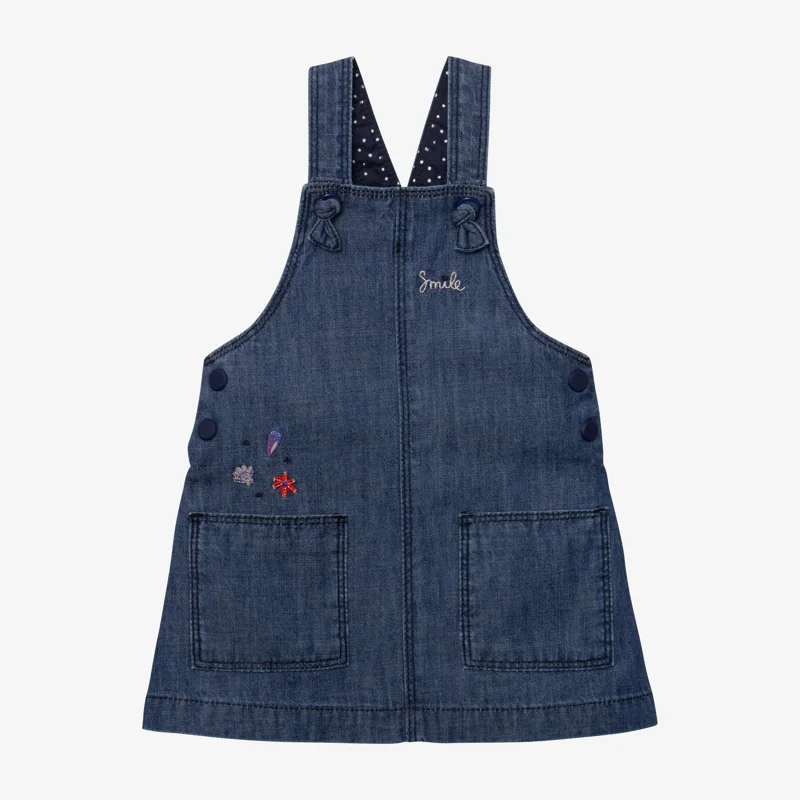 Robe-salopette bébé fille jean brodé bleue Catimini Bleu