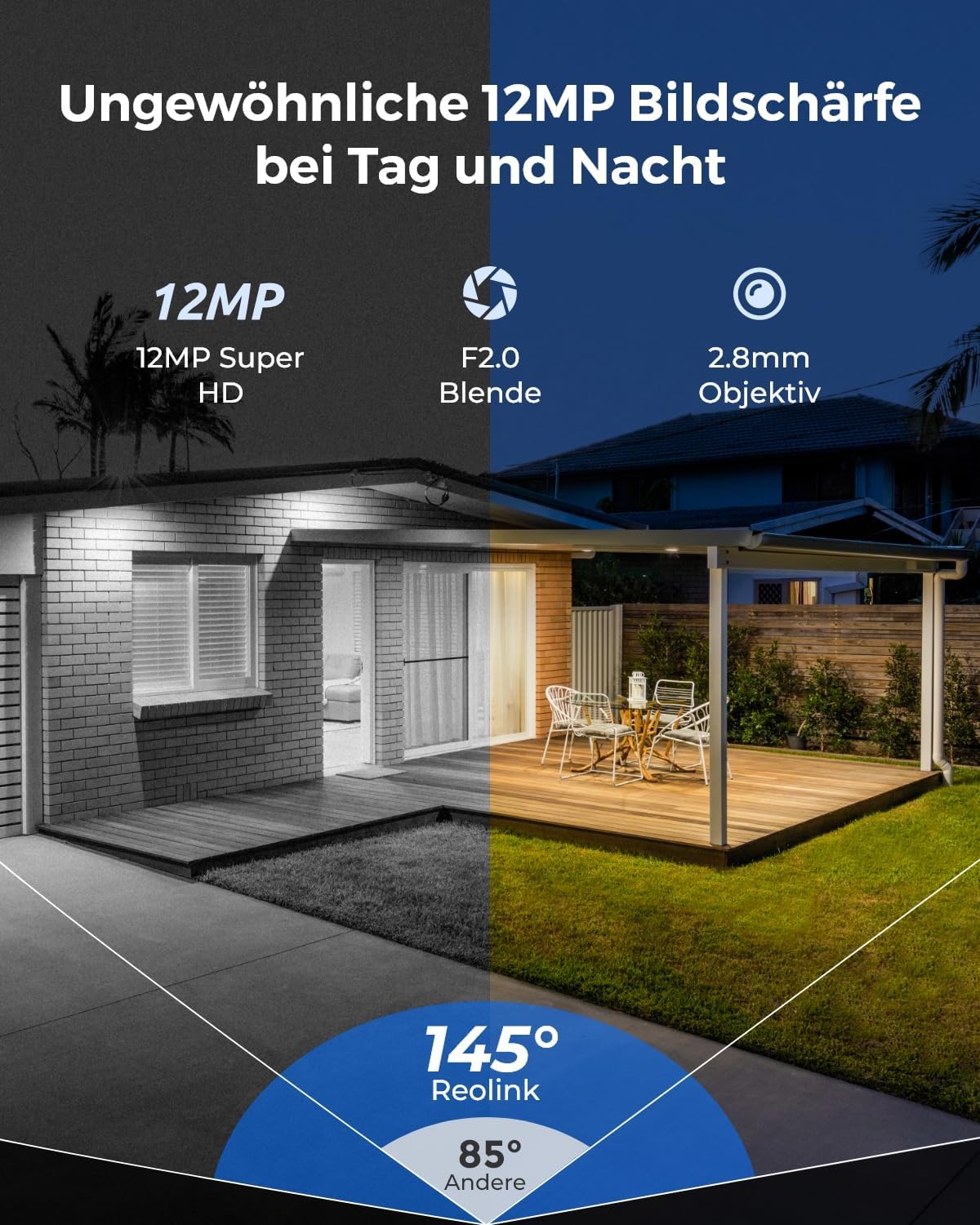 Reolink 12MP PoE Überwachungskamera Set mit 4X IK10 vandalensichere Aussenkameras, 145° Weitwinkel, Farbnachtsicht, Personen-/Fahrzeug-/Tiererkennung, 2-Wege-Audio, 8CH NVR mit 2TB HDD, RLK8-1200V4