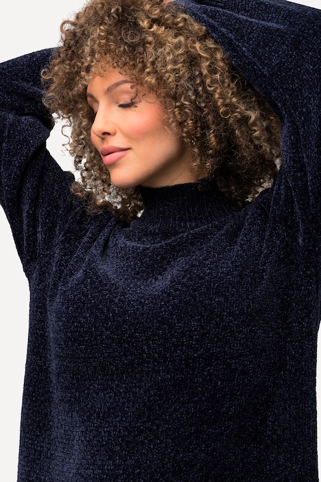 Chenille-Midikleid, Stehkragen, Langarm, kuschelweich
