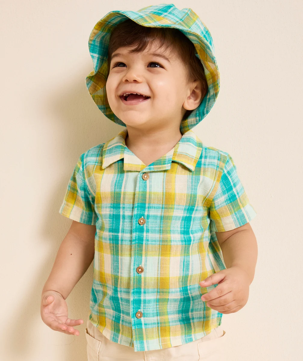 chemise bébé garçon à carreaux avec bob