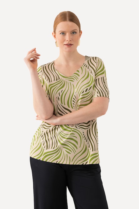 Slinkyshirt, Palmenblätter, Herzausschnitt, Halbarm