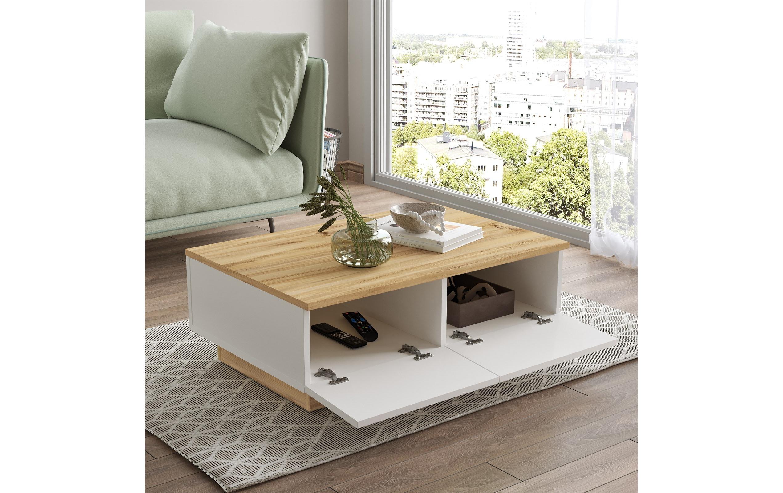 Couchtisch 90 x 31.6 x 60 cm, Nature/Weiss<br>Beistelltisch