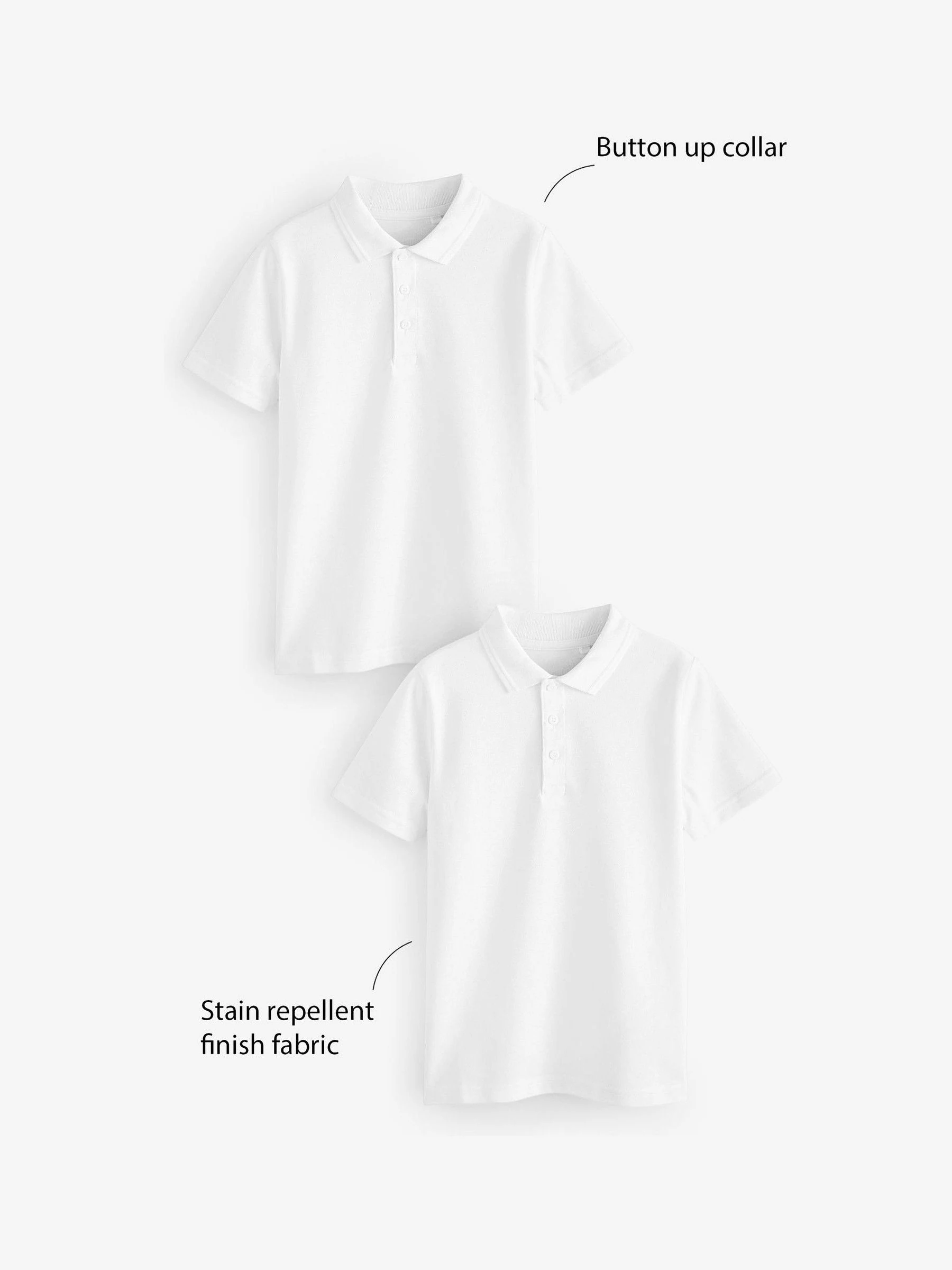 Wit - Verpakking van 2 katoenen schoolpoloshirts met korte mouwen (3-16jr)