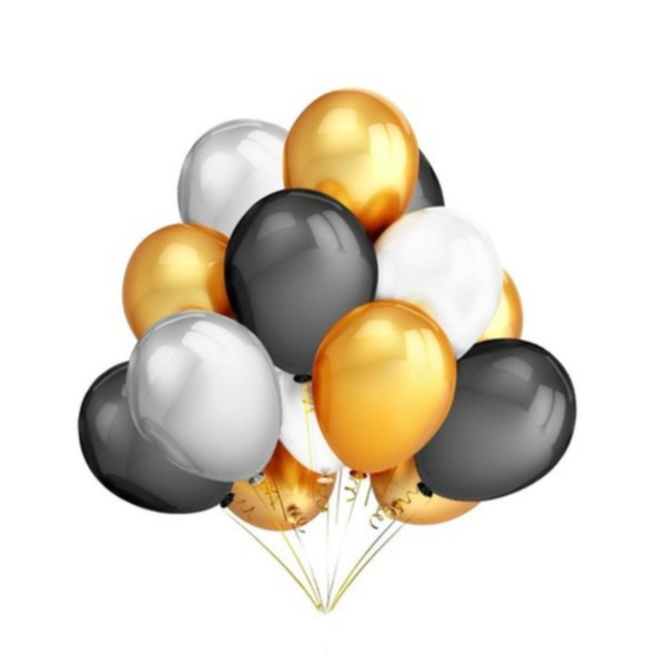 (13er Set) Ø30cm Party Deko Ballons Latex Metallic Luftballons - Schwarz / Gold / Silber