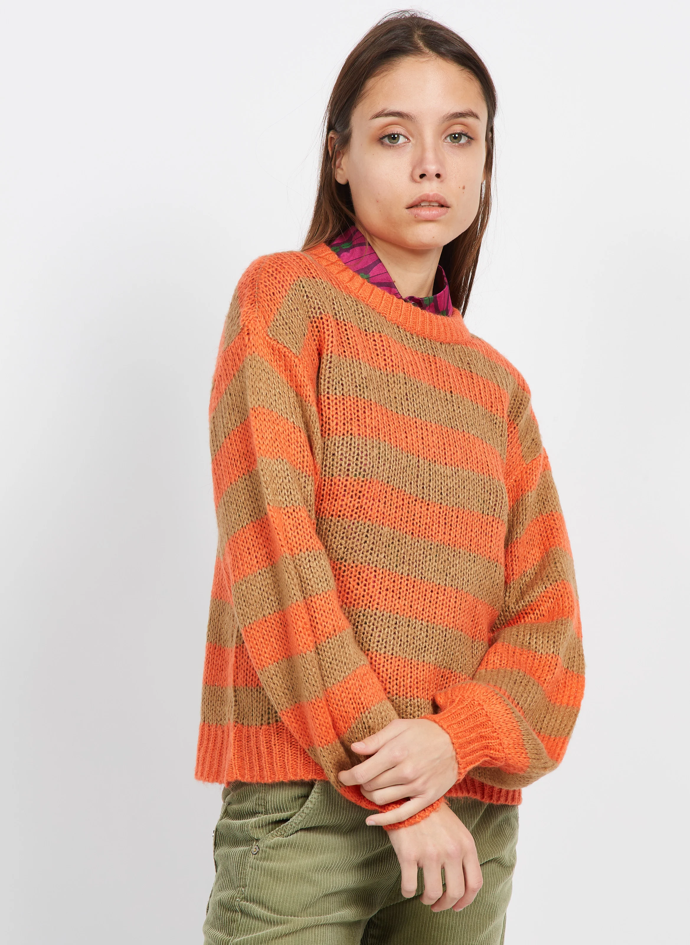 Pull droit rayé | Orange