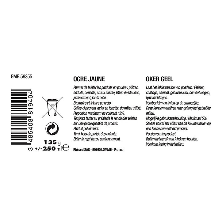 Pigment en poudre La malle aux couleurs ocre jaune 250ml